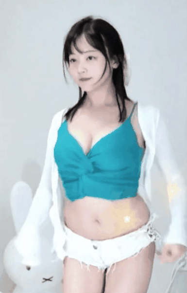 BJ 히또 청녹색 브라탑 찰랑이는 가슴골 흰 핫팬츠 엉밑